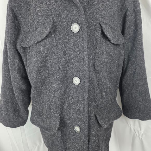 Vintage Eddie Bauer Women Large Tall Wool Blend Charcoal Button Coat Made in USA - Picture 4 of 10